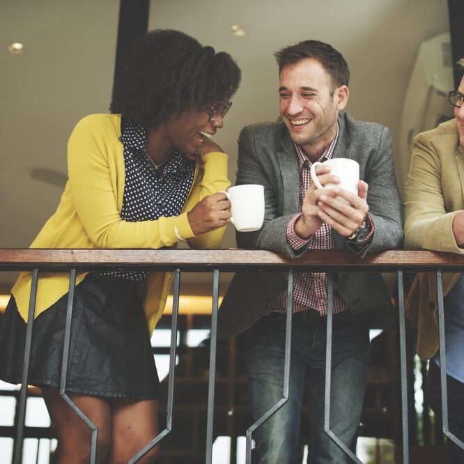 Group Business People Chatting Balcony Concept