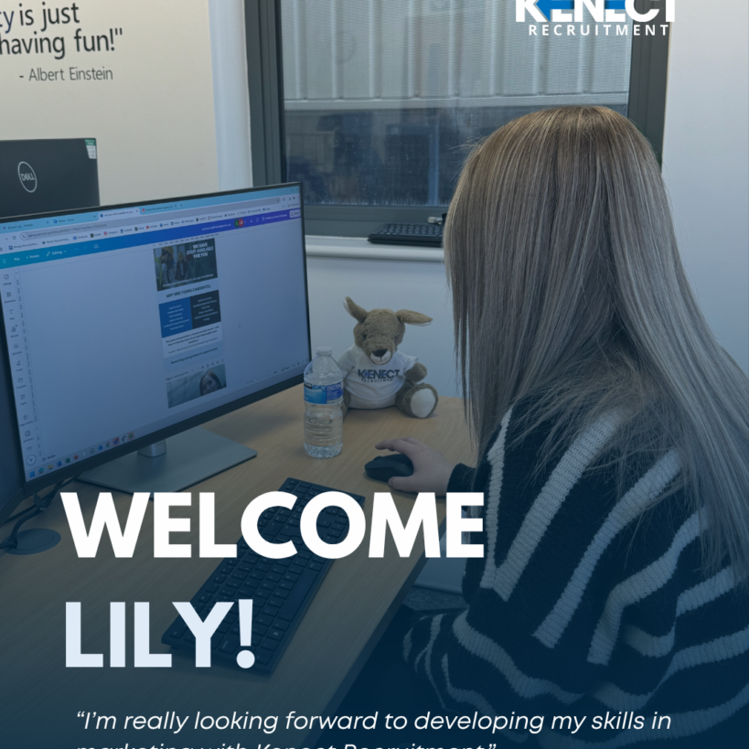 Lily working at her laptop for her marketing work experience